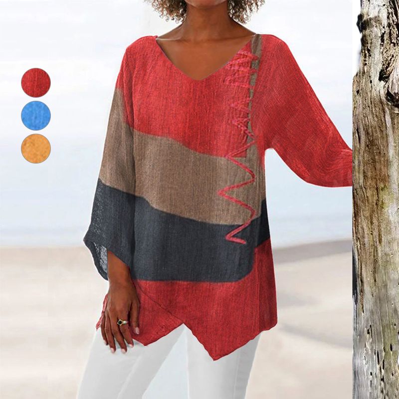 Women's Long V-Neck Shirt Crystal Design