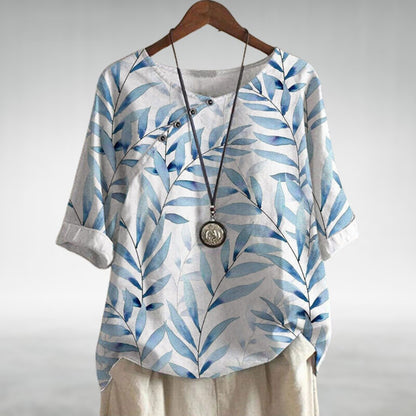 Women's Leaf Print Blouse Button Detail