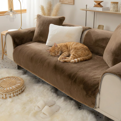Faux Fur Sectional Sofa Cover Soft Plush Beige