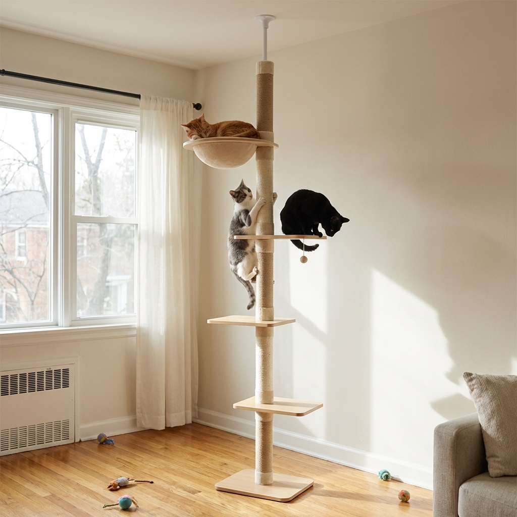 Cat Tower Floor To Ceiling Wooden