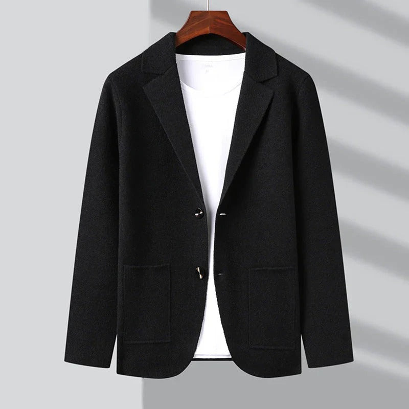 Men's Blazer Cardigan Lapel Collar Patch Pockets Knit - Vonnera