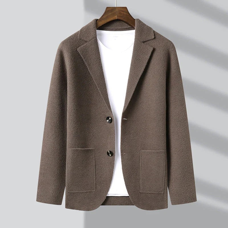 Men's Blazer Cardigan Lapel Collar Patch Pockets Knit
