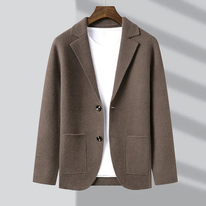 Men's Blazer Cardigan Lapel Collar Patch Pockets Knit