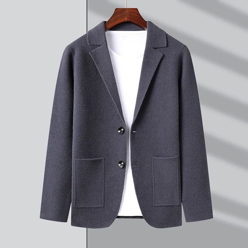 Men's Blazer Cardigan Lapel Collar Patch Pockets Knit