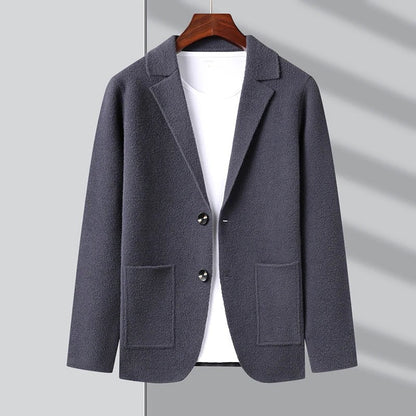 Men's Blazer Cardigan Lapel Collar Patch Pockets Knit