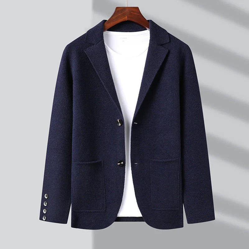 Men's Blazer Cardigan Lapel Collar Patch Pockets Knit