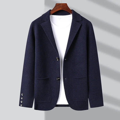 Men's Blazer Cardigan Lapel Collar Patch Pockets Knit