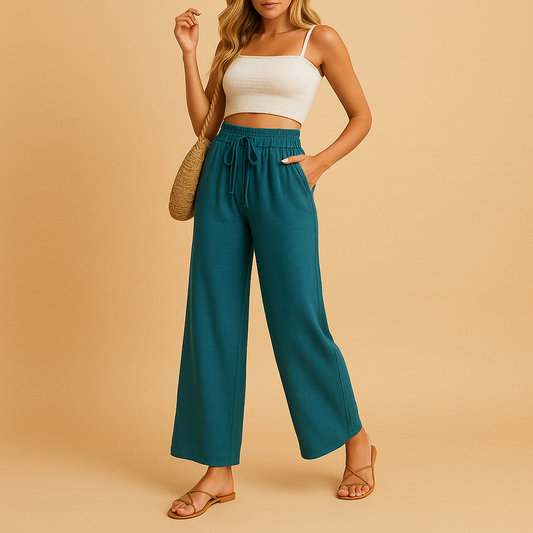 Women’s high waist lounge trousers with straight legs and relaxed fit, perfect for comfortable loungewear, casual outfits, and relaxed everyday style.