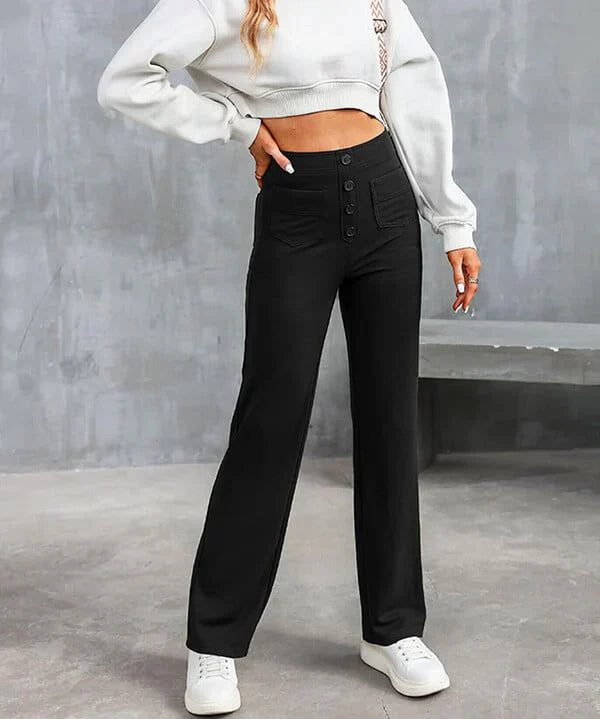 Women's Straight Leg Elastic Pants High Waist Casual