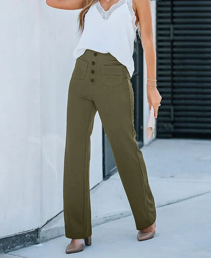 Women's Straight Leg Elastic Pants High Waist Casual