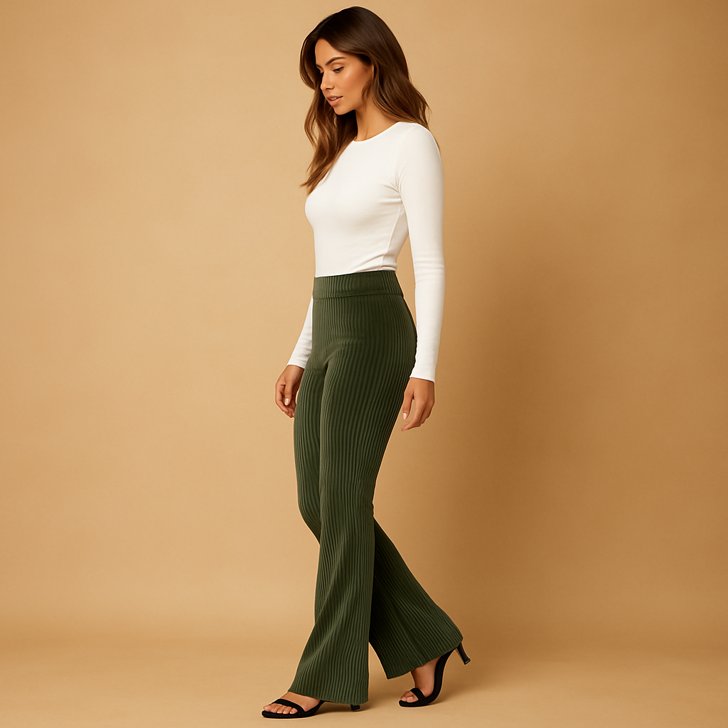 High-waisted flared corduroy trousers for women with a retro-inspired silhouette, perfect for stylish casual outfits or elegant everyday wear.