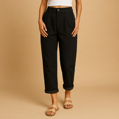 High-waisted straight leg corduroy trousers for women with a relaxed comfortable fit, ideal for autumn outfits, casual wear, and stylish everyday looks.