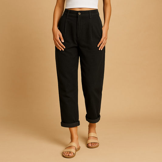High-waisted straight leg corduroy trousers for women with a relaxed comfortable fit, ideal for autumn outfits, casual wear, and stylish everyday looks.