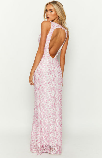 Women's Sleeveless Wedding Dress Floral Design