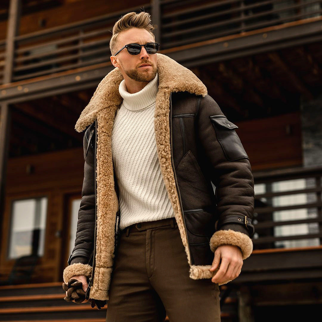 Men's Shearling Aviator Jacket - Vonnera