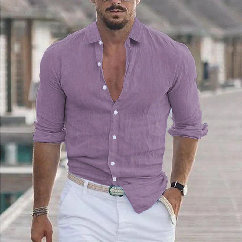 Men's Linen Shirt Turn-Down Collar