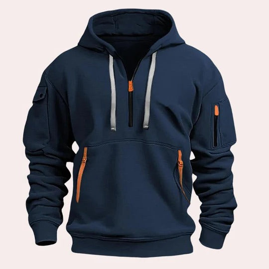 Comfort Fit Men's Pullover Hoodie with Adjustable Drawstring Hood and Front Pocket