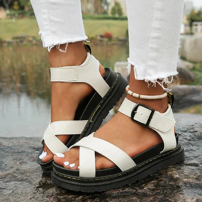 Women's Ankle Strap Sandals Platform Buckle Brown