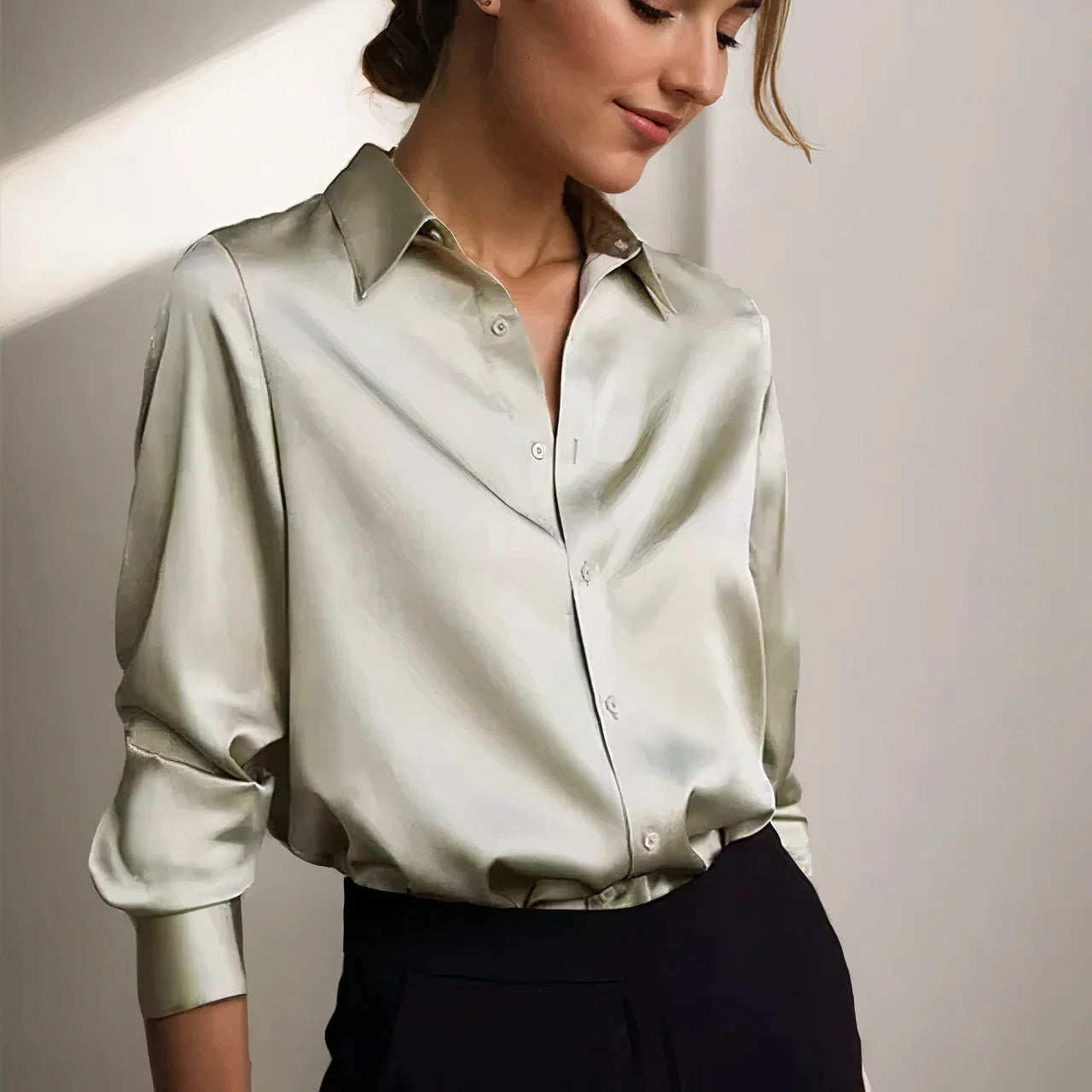 Women's Satin Long Sleeve Blouse White - Vonnera