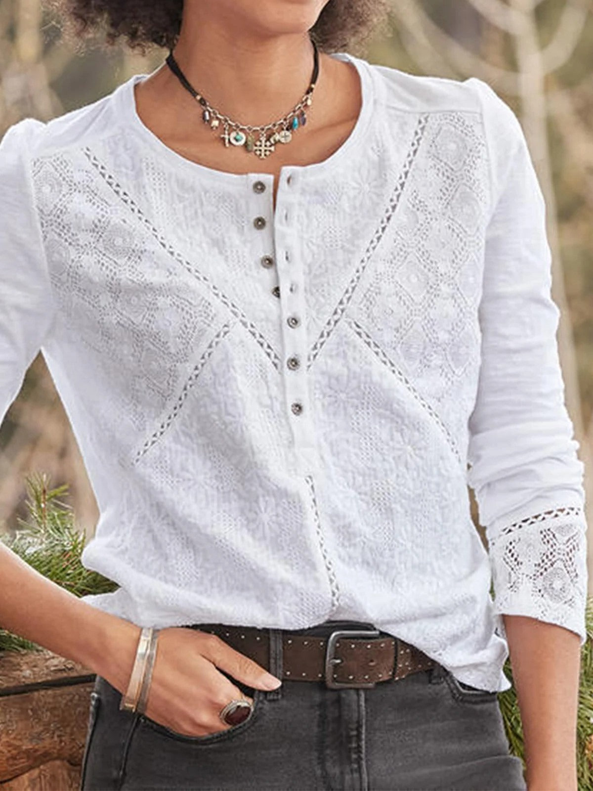 Women's Lace Henley Long Sleeve - Vonnera