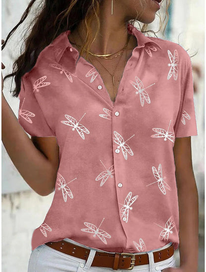 Women's Dragonfly Print Short Sleeve Shirt - Vonnera
