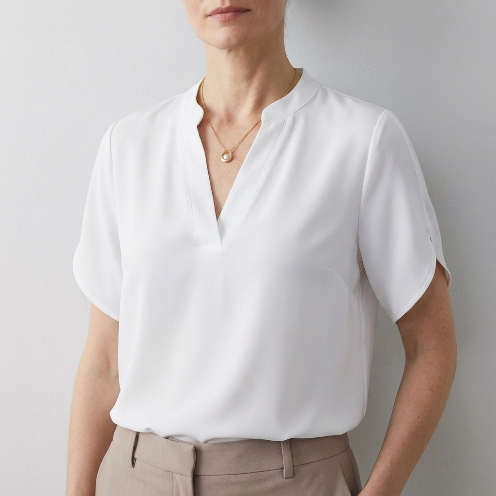 Dionne Women's Relaxed Fit V Neck Blouse Split Sleeves - Vonnera
