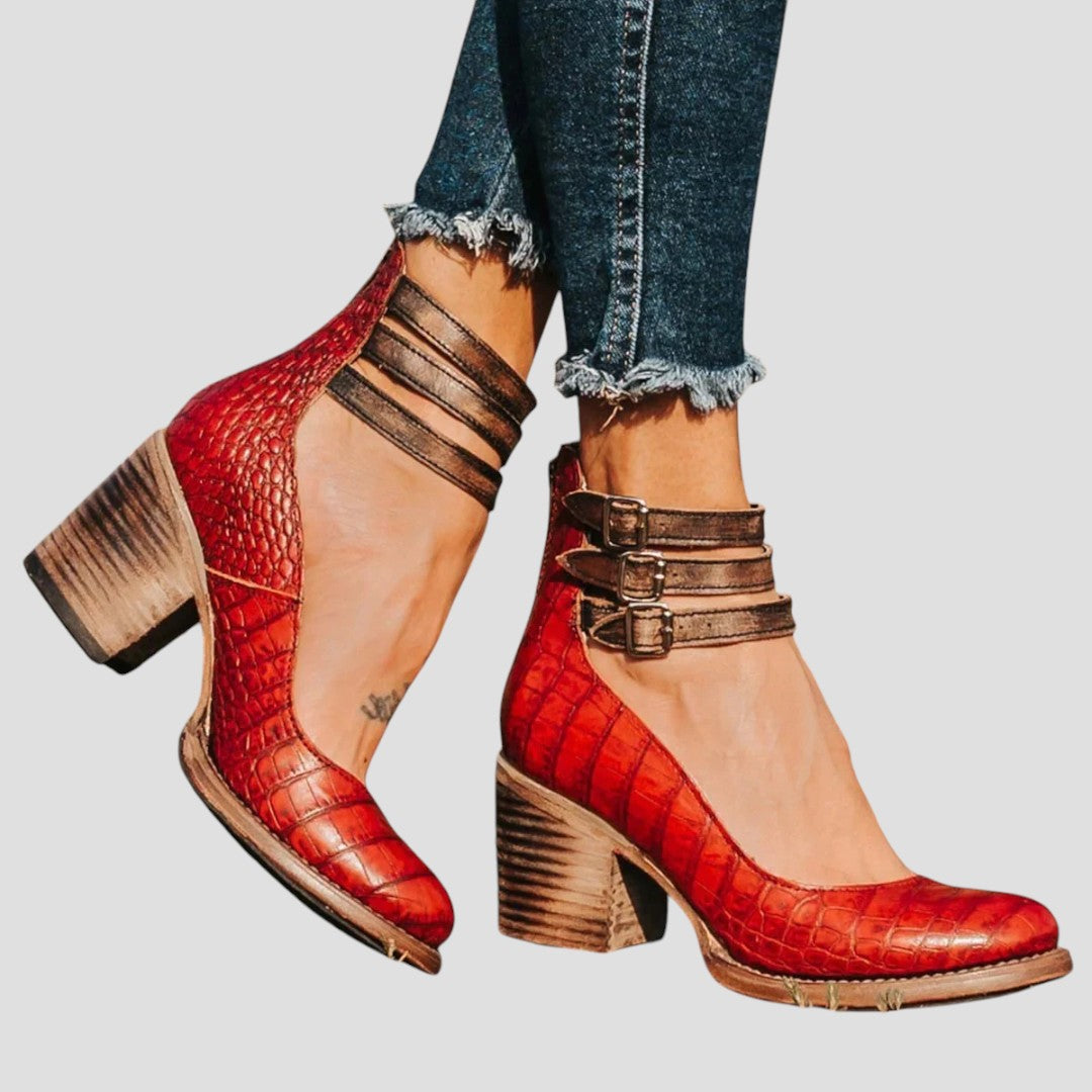 Women's Block Heel Sandals Textured Buckle Strap