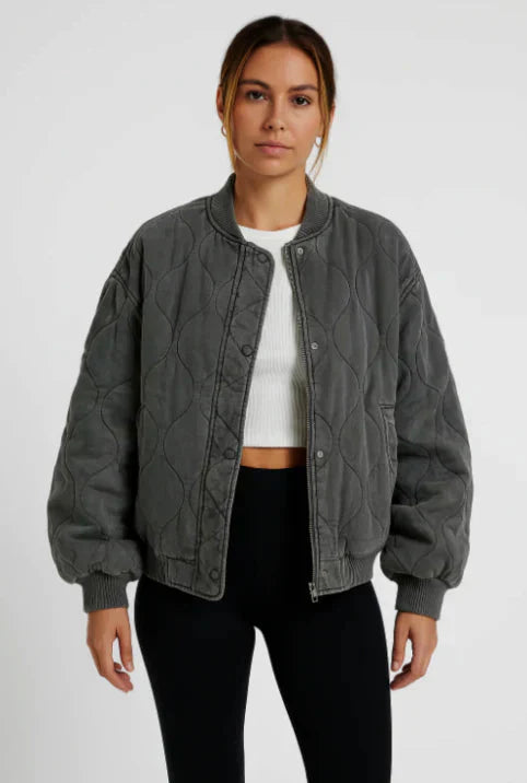 Women's Quilted Bomber Jacket Hip Length Warm - Vonnera