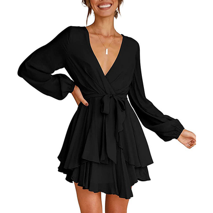 Women's V-Neck Lantern Sleeve Dress - Vonnera