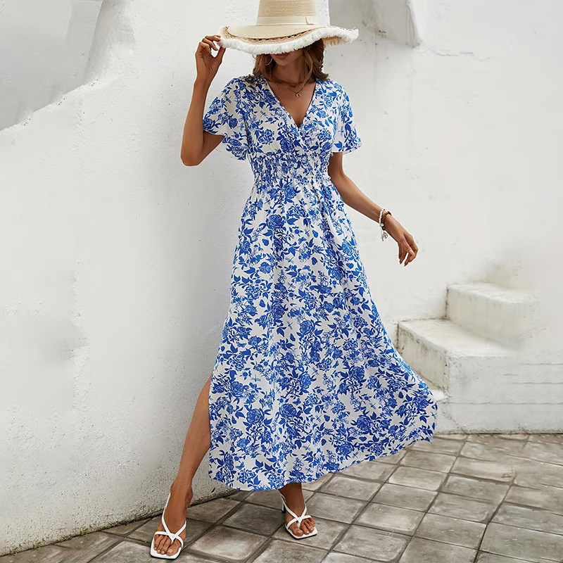 Women's V Neck Flowy Beach Dress - Vonnera