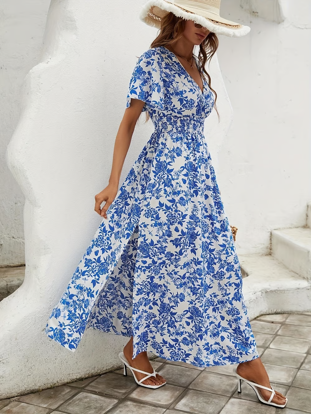 Women's V Neck Flowy Beach Dress