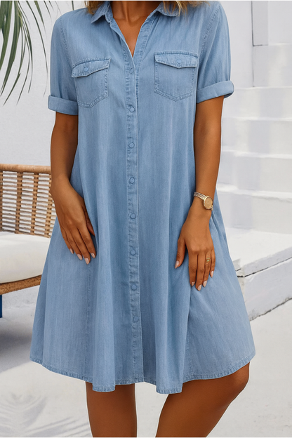 Women's Collared Dress With Front Pockets - Vonnera