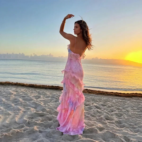 Women's Floral Maxi Dress V-Neck Spaghetti Strap