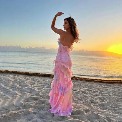 Women's Floral Maxi Dress V-Neck Spaghetti Strap