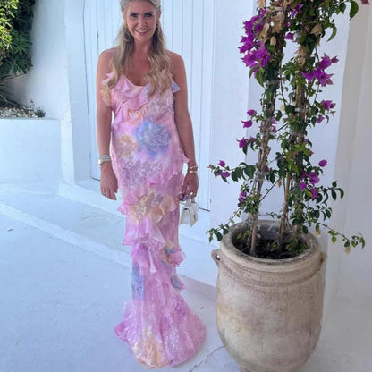 Women's Floral Maxi Dress V-Neck Spaghetti Strap