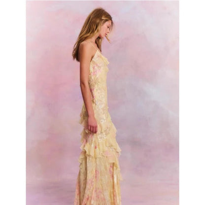 Women's Floral Maxi Dress V-Neck Spaghetti Strap