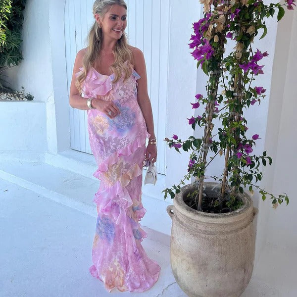 Women's Floral Maxi Dress V-Neck Spaghetti Strap