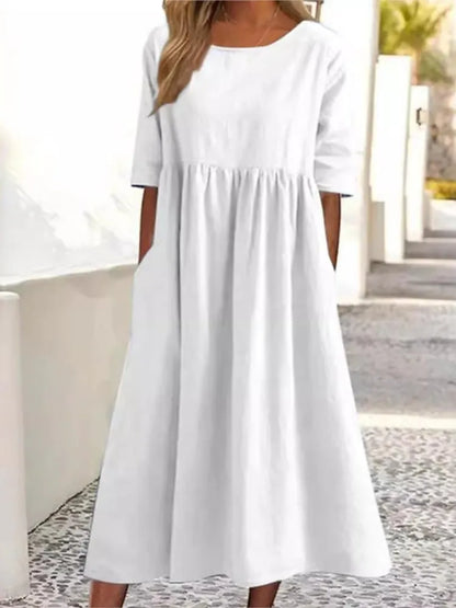 Women's A-Line Midi Dress Short Sleeve