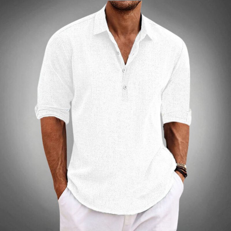 Elegant Linen Polo Shirt Short Sleeves Breathable