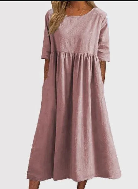 Women's A-Line Midi Dress Short Sleeve