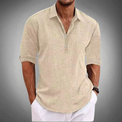 Men's Long Sleeve Polo Shirt Button Front