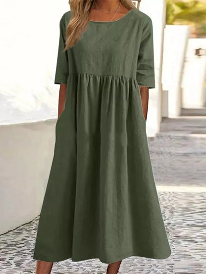 Women's A-Line Midi Dress Short Sleeve