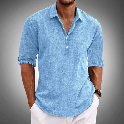 Elegant Linen Polo Shirt Short Sleeves Breathable
