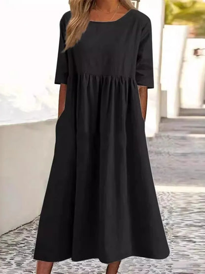 Women's A-Line Midi Dress Short Sleeve
