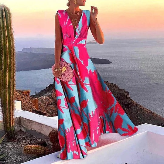 Women's Floral Maxi Dress Sleeveless Deep V-Neck - Vonnera