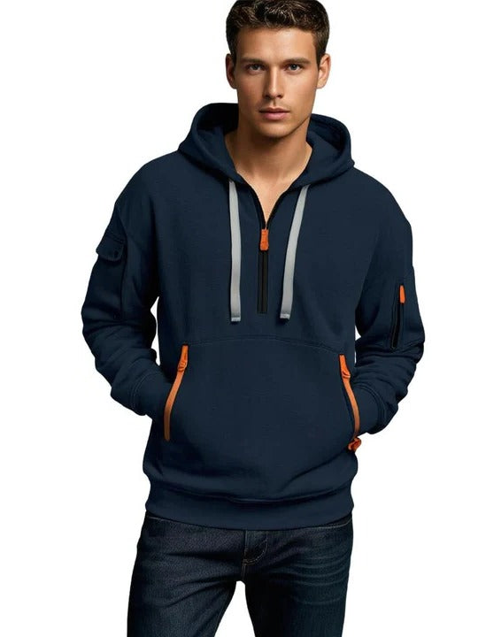 Comfort Fit Men's Pullover Hoodie with Adjustable Drawstring Hood and Front Pocket