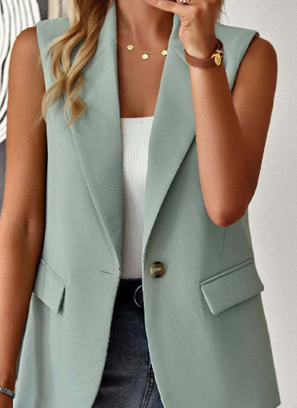 Women's Sleeveless Blazer Jacket with Pockets - Vonnera
