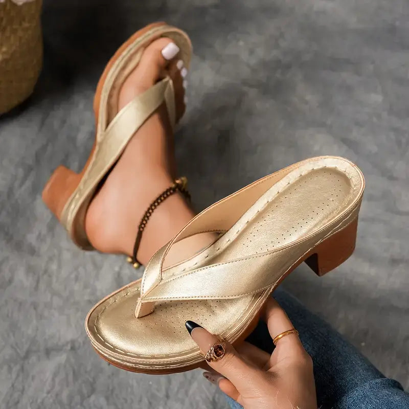 Women's Block Heel Sandals Thong Straps