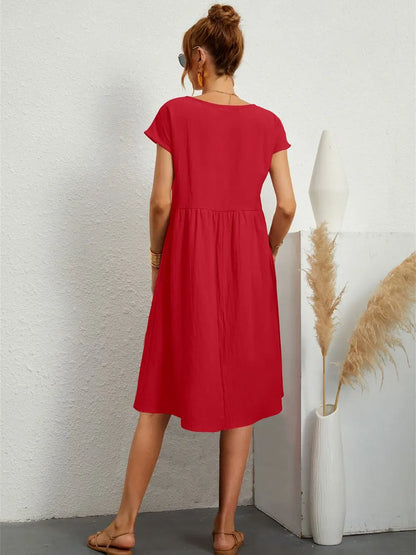 Women's Midi Dress Gathered Waist Casual
