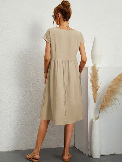Women's Midi Dress Gathered Waist Casual